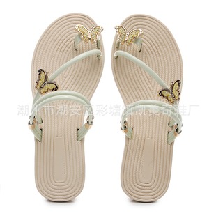 Summer foreign trade new toe flat rhinestone fashion INS European and American plus size women's flat beach sandals