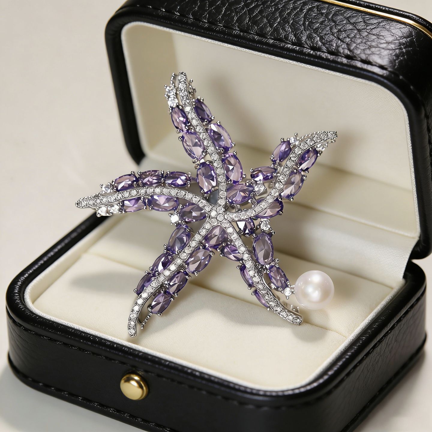 Tianshe Jewelry High-End Brand Beach Resort Style Dress Accessories Freshwater Pearl Purple Starfish Brooch for Women