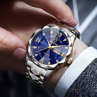 Binbang New genuine goods Men's Watch Calendar Week Luminous Waterproof Men's Watch Fashion Diamond Mirror Watch Quartz