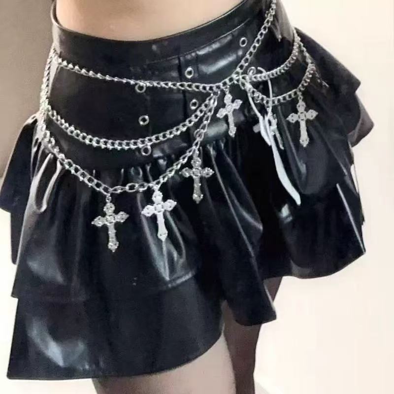 Cross waist chain ins cool multi-layer belt dark hot girl waist chain gothic pants chain accessories cos metal punk