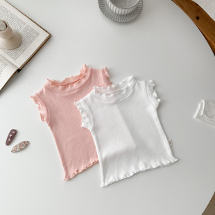 INS Summer Baby's Hollow-out Love Ear-rimmed Sleeveless Base Shirt for Baby Female Simple Dense Cuff Top
