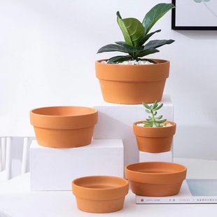 Red pottery low pot international flower pot with tray pottery pot orchid fleshy flower pot absorbent breathable clay flower pot wholesale