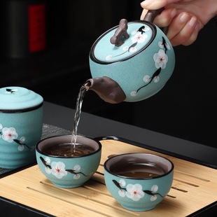 Hand-painted purple sand tea set suit gift box travel tea set suit purple sand tea set