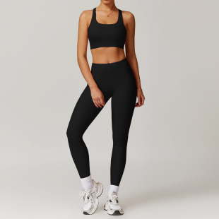 Cross-border thread high waist back yoga suit leisure running fitness suit women's quick-drying tight-fitting sports suit 8883
