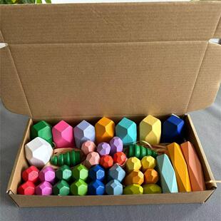 Beech wood stacked stone toys children's beneficial intelligence board games focus on training and matching balance stacked music rainbow stacked stone blocks