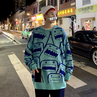 Trendy brand ins sweater men's spring and autumn loose oversize lazy style sweater Korean style niche trendy top