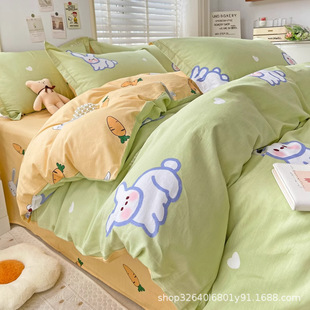 2024 New 100 Cotton Bear Cotton Four-piece Quilt Cover Single Student Dormitory Bed Sheet Three-piece Cartoon Set
