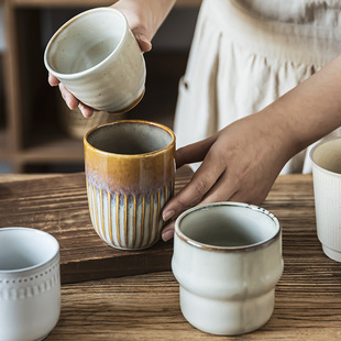 Personalized Retro Ceramic Cup Without Handles Large Collection Japanese Style Wine Glass Handy Cup Tea Set Household Drinking Cup Coffee Cup