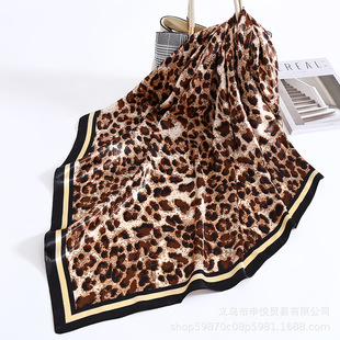 Cross-Border fashion Joker travel sunscreen shawl leopard print silk scarf satin 90x 90 square scarf women Wholesale