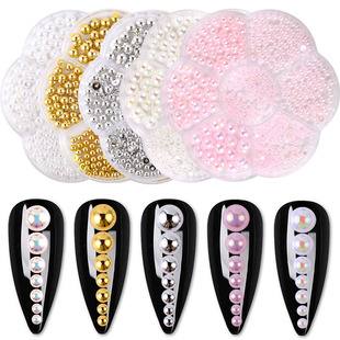 Cross-border semicircle AB pearl 7 plum blossom boxed color nail art pearl DIY resin pearl nail art jewelry wholesale