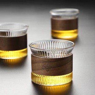 Japanese Style Vertical Pattern Coffee Cup Breakfast Cup Thickened Juice Cup Household Tea Cup Simple Bamboo Glass