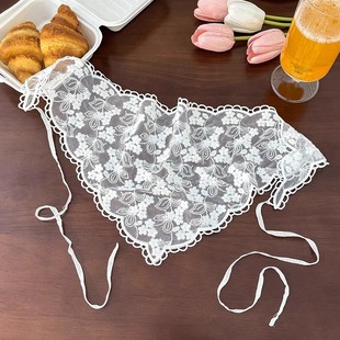 French Retro Knitted Handmade Lace Triangle Scarf Travel Sweet Elegant Artistic Style Headscarf 2025 New Headband