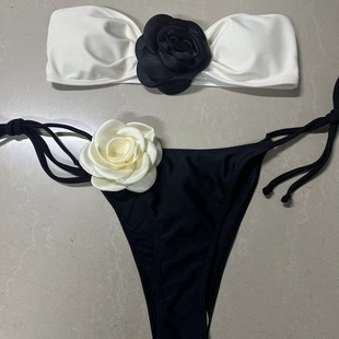Source factory cross-border new fashion European and American multi-color flower tube top sexy split swimsuit bikini bikini