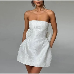 Elegant Sexy Fashion Jacquard Tube-top Bow Short dress Women's 2024 Summer New Short Skirt