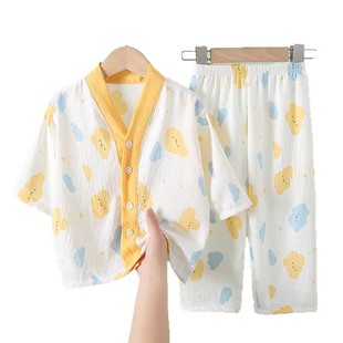 Summer Children's Pajamas Cardigan Thin Clouds Cotton Boys and Girls Baby Air Conditioning Home Clothes suit New Style