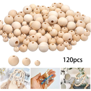 120 Wooden Beads with Holes, Hand-beaded Log Lotus Wood Beads, Threaded Wooden Beads, Diameter 10/14/18mm