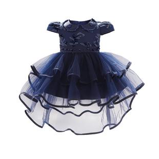 Girls' Dress Fluffy Princess Dress Handmade Beaded Flying Sleeve Fluffy Dress Baby Trailing Embroidered Children's Dress