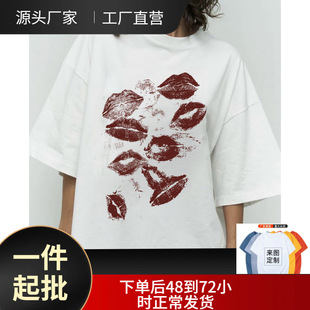 Hirsionsan Sexy Lips Printed T Shirt Women Summer Cotton Sof