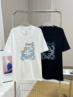 Luojia 25 Summer New Logo Letter Line Embroidered T-shirt Casual Loose Round Neck Short Sleeve Men's T-shirt Women