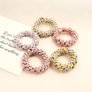 Korean-style Pure Hand-woven Thick Head Rope Internet Popular Girl's Hair Tie High Ponytail Hair Ring Durable High Elastic Leather Ring