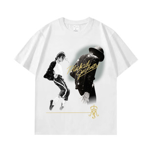 Трансграничная футболка Michael JacksonT, модный бренд, винтажная мужская хлопковая свободная футболка с коротким рукавом и крупным принтом, летняя