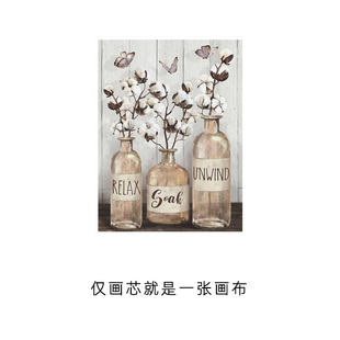Amazon country cotton gray jar bathroom decorative painting spray painting canvas art mural farmhouse flower hanging painting