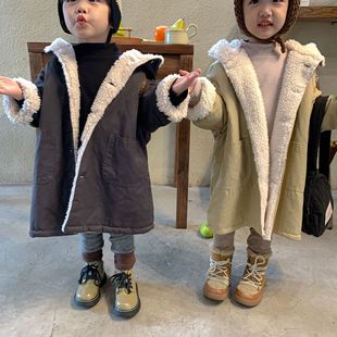 Children's cotton-padded jacket fleece-lined thick boys cotton-padded long girls windbreaker winter 2024 new baby coat