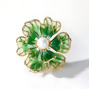 Chinese Style Enamel Peony Flower Brooch Women's High-end Suit Accessories Pin Coat Decorative Collar Pin Fixed Clothes