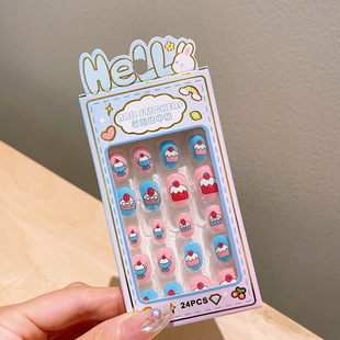 Children's cartoon three-dimensional nail stickers little girl nail patch baby wear armor detachable waterproof nail wholesale