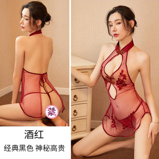 Emotional passion underwear sexy lace slit uniform temptation mesh perspective classical embroidery cheongsam hot suit