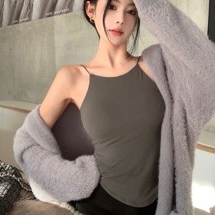Pure Sweet Spice Girl Thin High Neck Sling Beautiful Back Vest with Chest Pad Inner Base Underwear Short Strapless Top