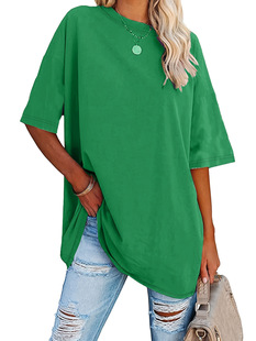 Europe and the United States cross-border foreign trade Amazon Wal-Mart spring and summer new Europe and the United States high elastic solid color women's short sleeve t
