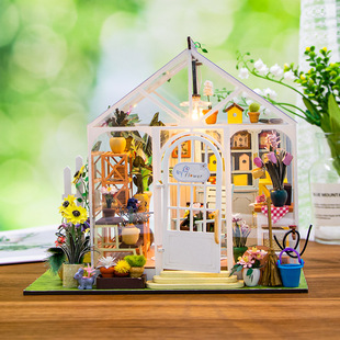 Hongda diy Cabin Sunshine Flower Language 3D Stereo Assembled Book Stand Building Model Adult Decompression Toy Gift