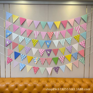 Festival party dress-up supplies birthday pull flag banner triangle flag decoration colorful flag hanging flag props pull flower