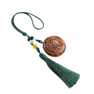 Green Sandalwood Diffuser Moonlight Treasure Box Hollow Sachet New Car Round Wood Carving Pendant Creative DIY Rope Car Hanging
