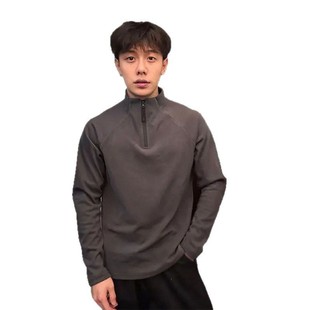 Men's Base Shirt Winter Solid Color Fleece Half-turtleneck Casual All-match Half-zipper Long Sleeve Top