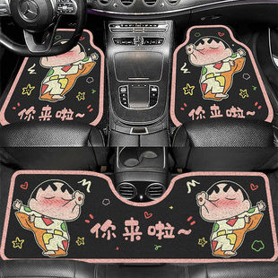 Cartoon crayon small new car universal foot mat car sand scraping dust removal protection mat non-slip durable silk ring mat