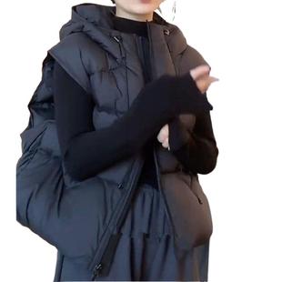 2024 Autumn and Winter New Korean Style French Style Ins Fashionable Coat Loose Warm Short Hooded Vest for Women