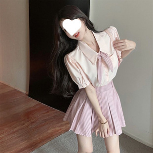 Jk Uniform College Pure Lust Suit Small Fresh Short-Sleeved Shirt High-Waisted Pleated Skirt Fashionable Two-Piece Set for Women
