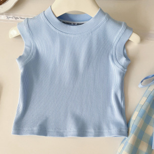 Girls' Thin Summer Two-piece Set 2024 New Fashionable Korean Style Children's Plaid Ankle-length Pants Trendy suit