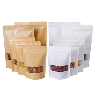 Window Kraft Paper Self-sealing Bag Food Packaging Bag Frosted Snacks Peach Nuts Self-supporting Kraft Paper Bag Tea Bag