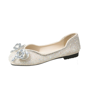 Soft bottom single-layer shoes for women 2024 new spring autumn shoes crystal wedding shoes all-match rhinestone peas shoes full diamond flat pumps