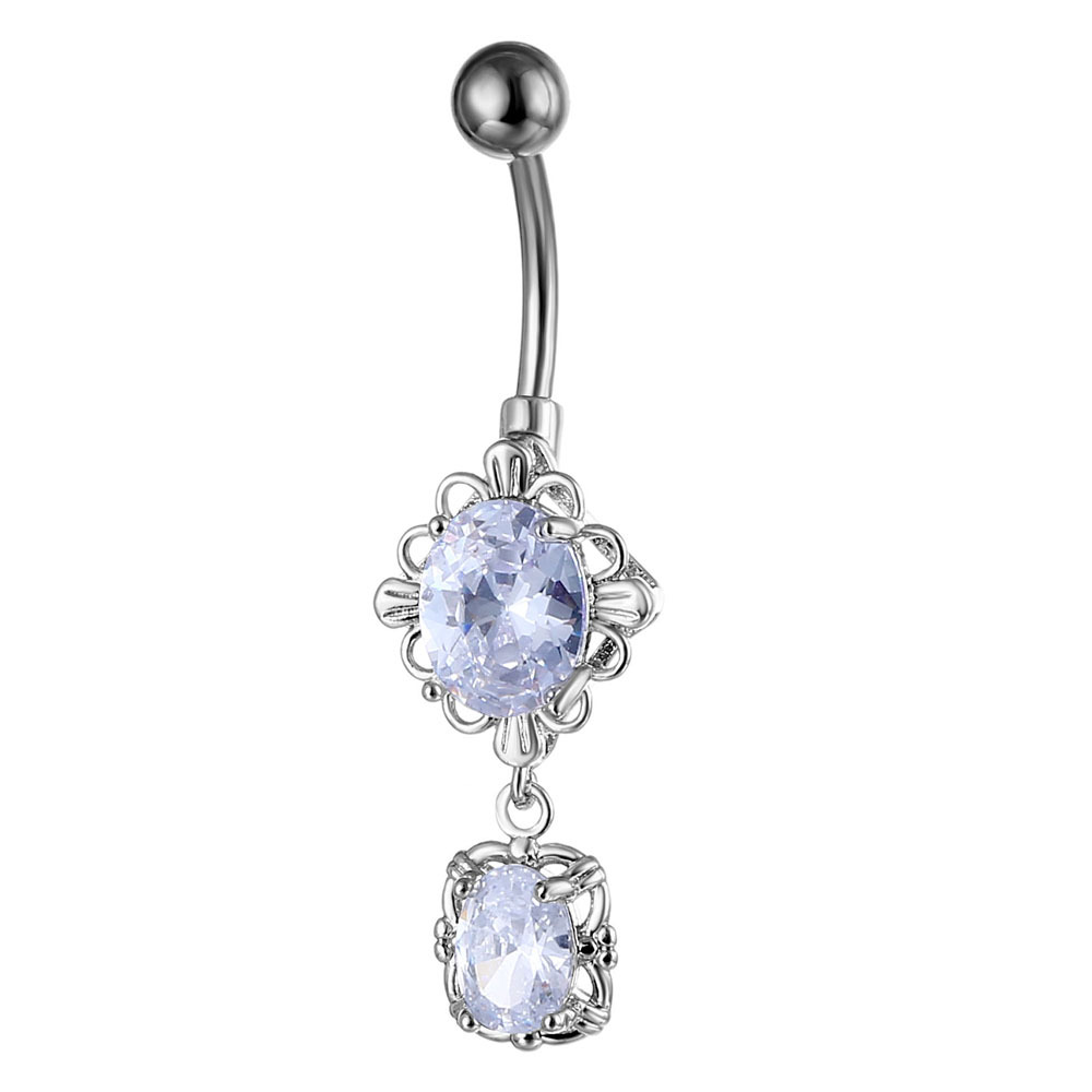Cross-Border E-Commerce New European and American Piercing Jewelry Flower Oval Zircon Navel Ring Navel Nail Wholesale