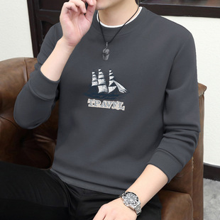 Long sleeve men's sweater T-shirt men's casual bottoming shirt loose embossed spring and autumn men's sweater coat tide wholesale