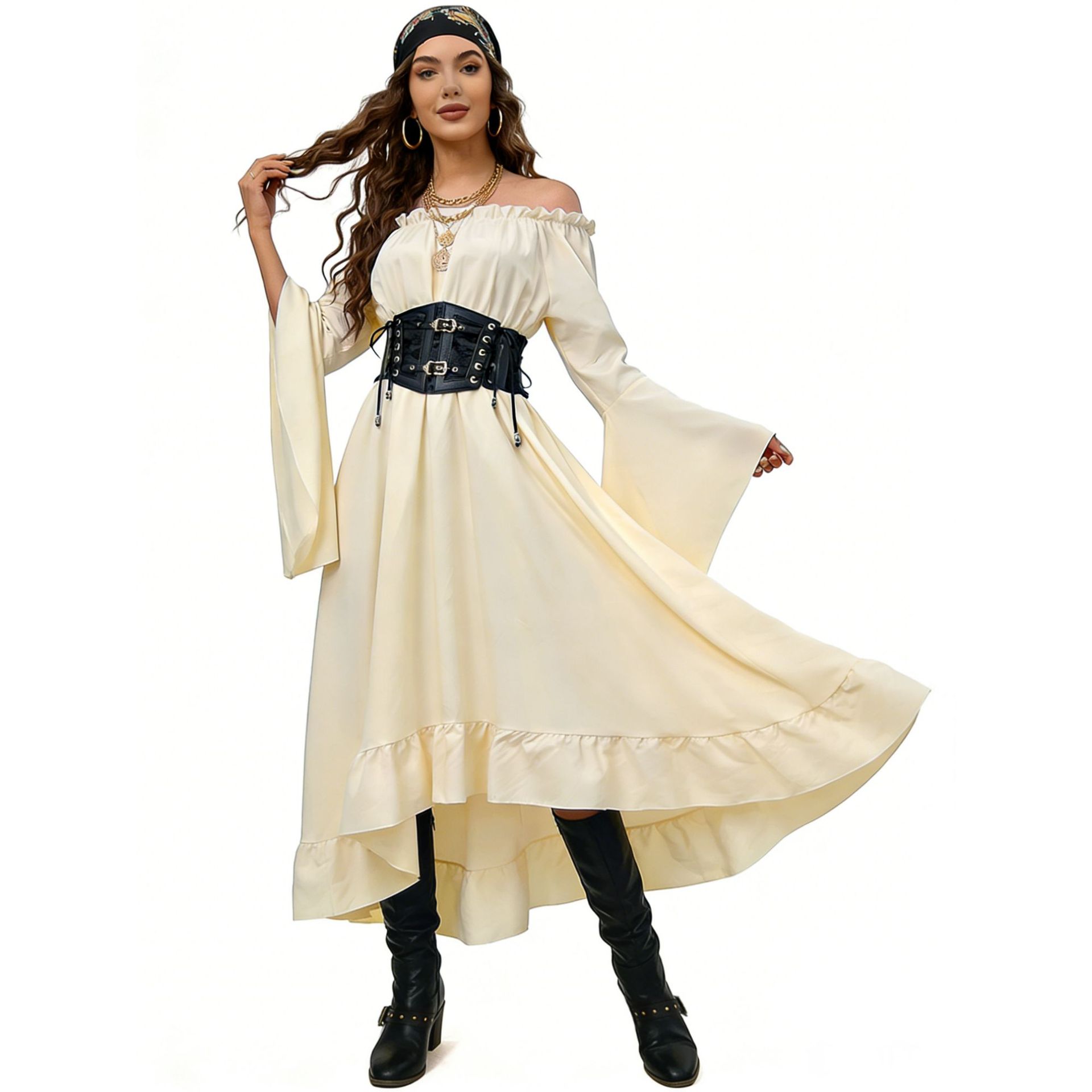 Pirates of the Caribbean Style One-Shoulder Dress Halloween Party Women's Costume Stage Performance Cosplay Dress