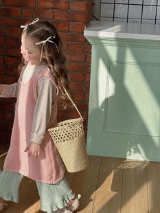 2024 Spring and Autumn New Children's suit Girls' Sweater Vest Wide Leg Pants Children's Long Sleeve T-Shirt Base Shirt suit