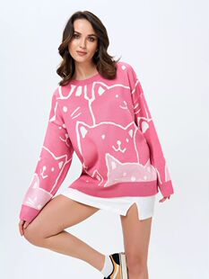 Свитер оверсайз Jacquard Pussycat Sweater Long Sleeve Base Sweater Top