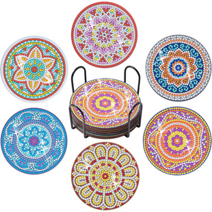 New Diamond Painting Coaster Full Diamond Round Heat Insulation Mat Animal Dining Table Mat DIY Special-shaped Cup Cushion with Shelf Wholesale