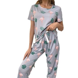 Cross-border new home clothes printed short sleeve trousers two-piece summer comfortable casual fashion pajamas suit wholesale