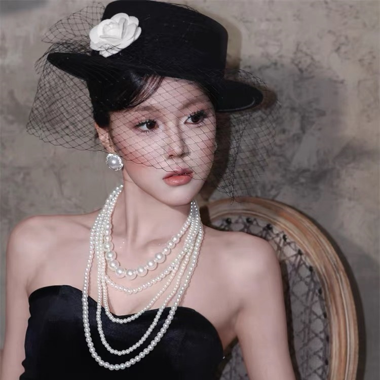 French Camellia Mesh Top Hat Halloween Wear Witch Hat Elegant Flat Hat Female Photo Props